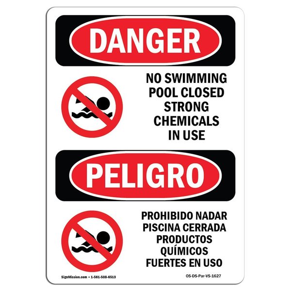 Signmission Safety Sign, OSHA Danger, 18" Height, No Swimming Pool Closed Chemicals Bilingual Spanish OS-DS-D-1218-VS-1627